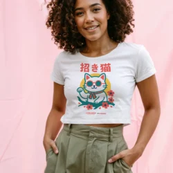 Crop-top Femme - Maneki-Neko Floral - Coton Bio Premium