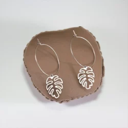Boucles d'oreilles Créoles Contours Monstera en Acier Inoxydable Couleur Argent - Élégance Épurée