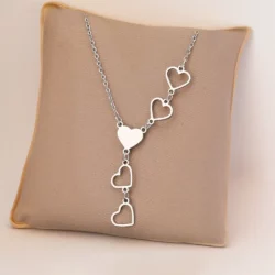 Collier Femme Charme de Cœur en Cascade Acier Inoxydable Argenté
