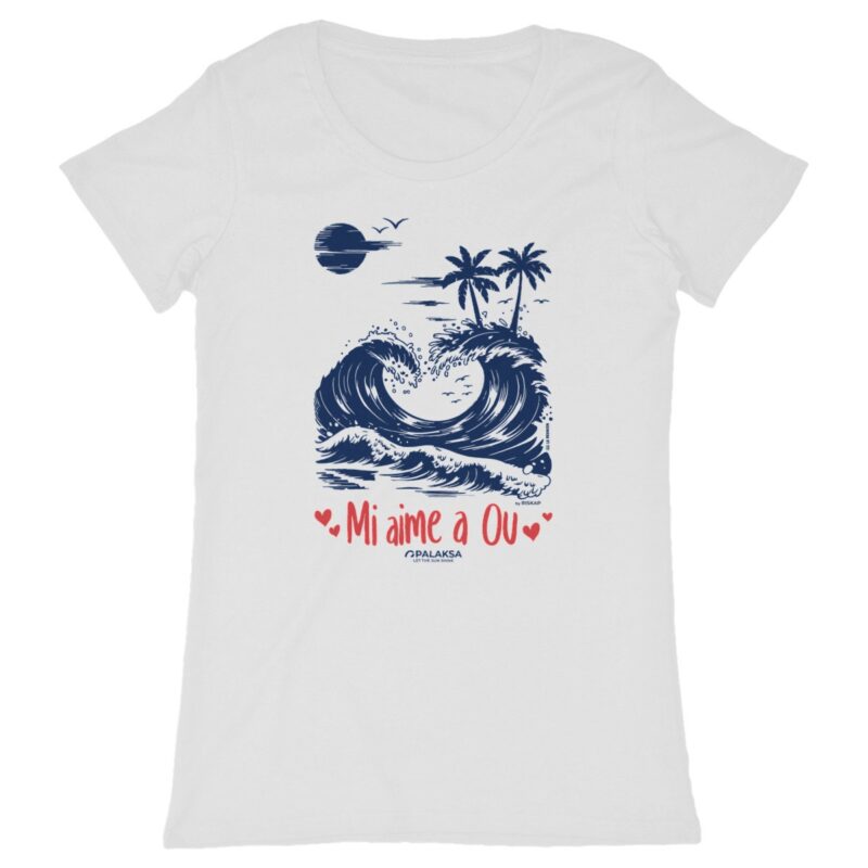 T-shirt femme - fête des mères vagues coeur - coton bio premium