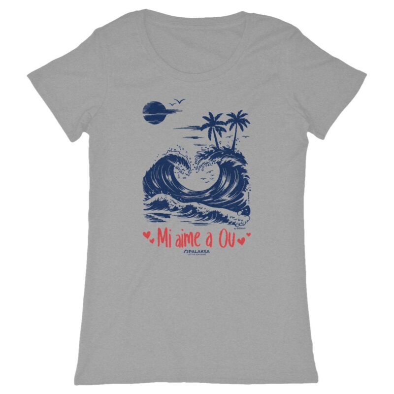 T-shirt femme - fête des mères vagues coeur - coton bio premium