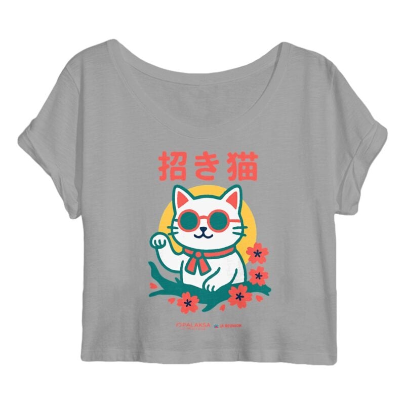 Crop top femme – maneki-neko floral – coton bio